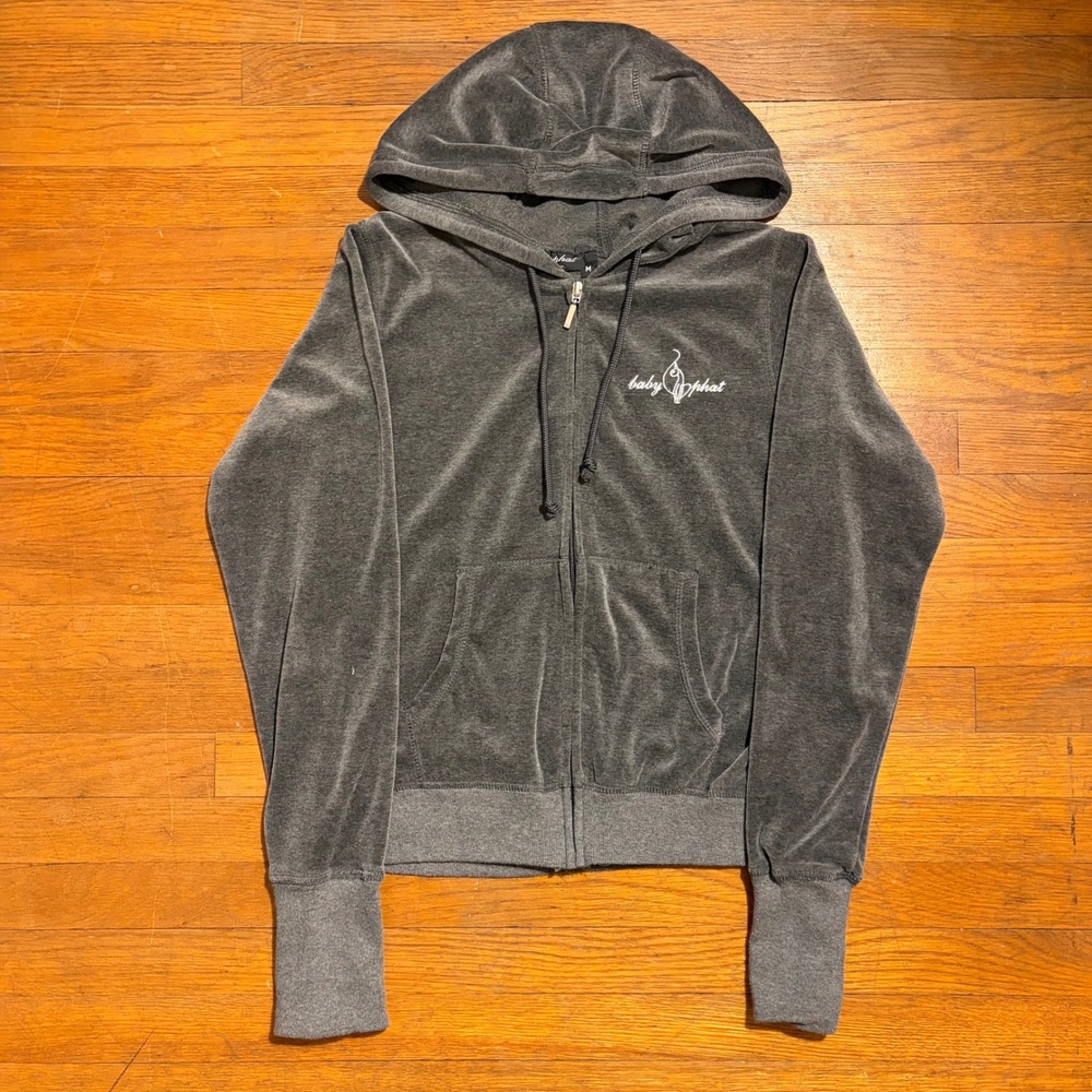 Baby Phat Y2K Velour Zip Up Hoodie 2000s Womens Medium Cropped